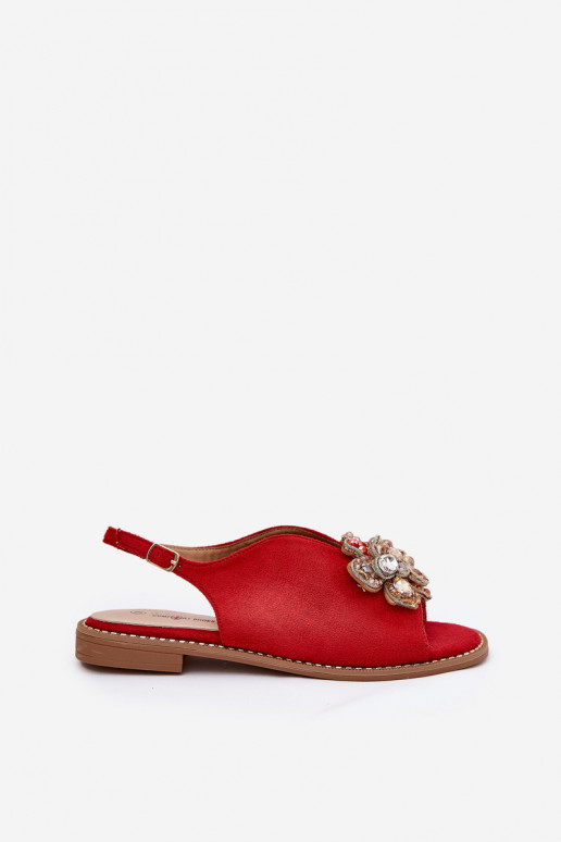 Women's Sandals On Flat Heel With Decoration S.Barski KV27-001 Red
