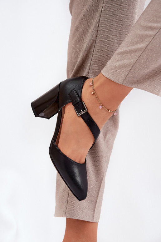 Leather Heels With Buckle Vinceza 91133 Black Leather Heels With Buckle Vinceza 91133 Black