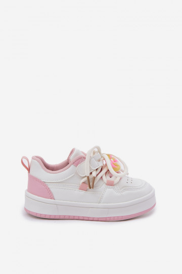 Sneakersy Dziecięce Na Rzep Z Przypinką Lizak Biało-Różowe Odalira 2