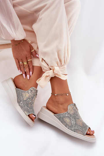 Womens Wedge Sandals With Zipper Animal Print Beige Irriva