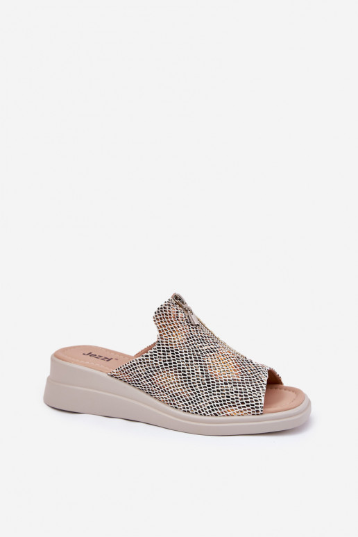 Womens Wedge Sandals With Zipper Animal Print Beige Irriva