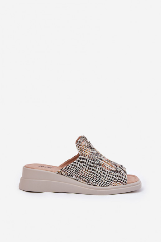 Womens Wedge Sandals With Zipper Animal Print Beige Irriva