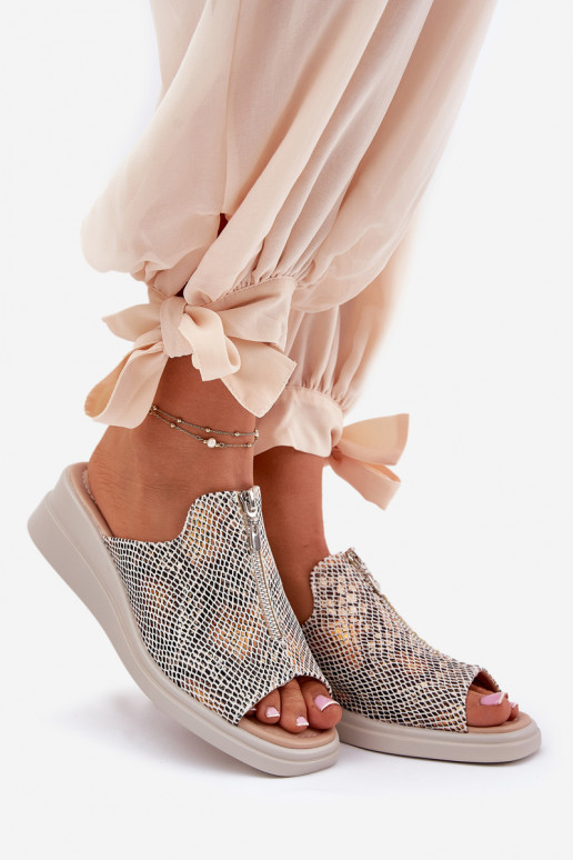Womens Wedge Sandals With Zipper Animal Print Beige Irriva
