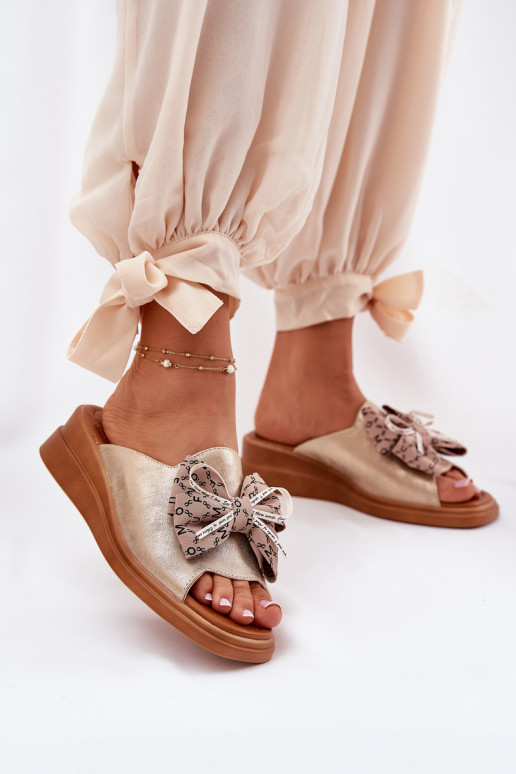 Women's Wedge Sandals With Bow Gold Moonzella Women's Wedge Sandals With Bow Gold Moonzella