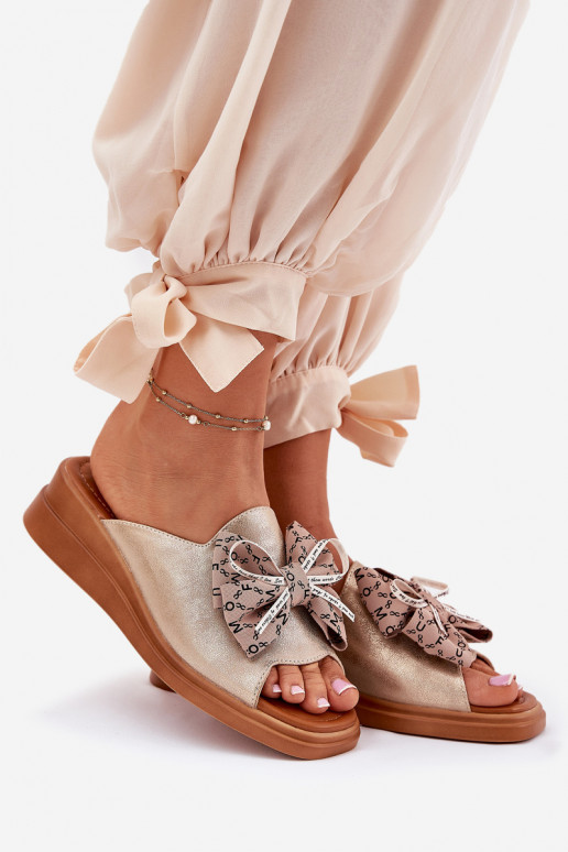 Women's Wedge Sandals With Bow Gold Moonzella Women's Wedge Sandals With Bow Gold Moonzella