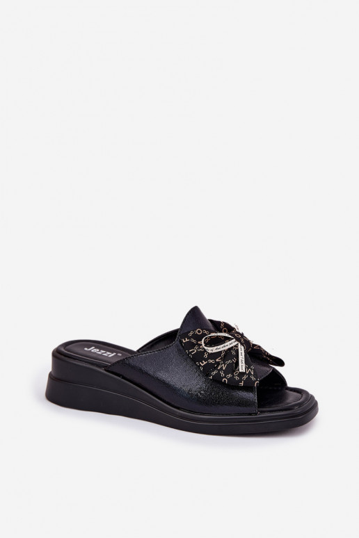 Women's Wedge Sandals With Bow Black Moonzella Women's Wedge Sandals With Bow Black Moonzella
