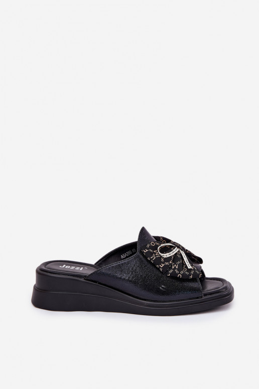 Women's Wedge Sandals With Bow Black Moonzella Women's Wedge Sandals With Bow Black Moonzella