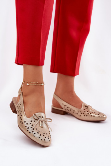 Perforated Ballerinas With Open Heel Gold Navinnia