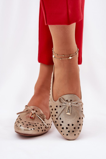 Perforated Ballerinas With Open Heel Gold Navinnia 2