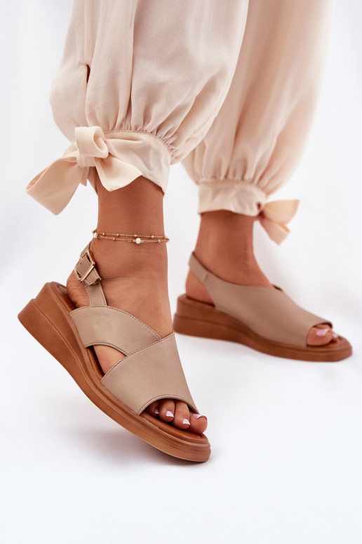 Women's Wedge Sandals Made Of Eco Leather Beige Quilara Women's Wedge Sandals Made Of Eco Leather Beige Quilara