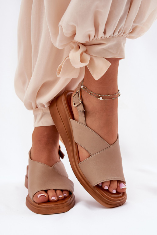 Women's Wedge Sandals Made Of Eco Leather Beige Quilara Women's Wedge Sandals Made Of Eco Leather Beige Quilara