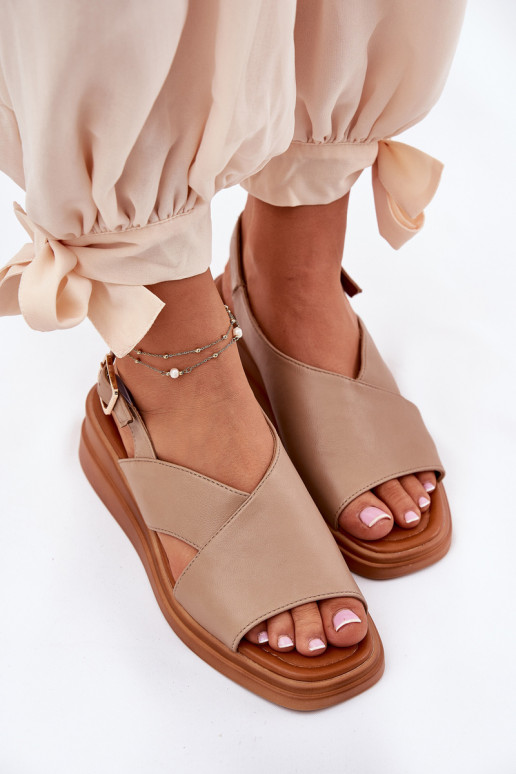 Women's Wedge Sandals Made Of Eco Leather Beige Quilara Women's Wedge Sandals Made Of Eco Leather Beige Quilara