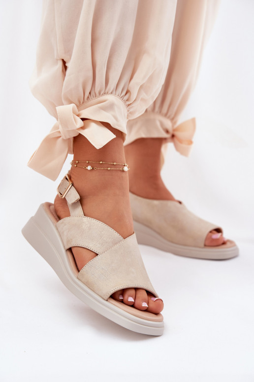 Ladies Wedge Sandals Made Of Eco Leather Golden Quilara Ladies Wedge Sandals Made Of Eco Leather Golden Quilara