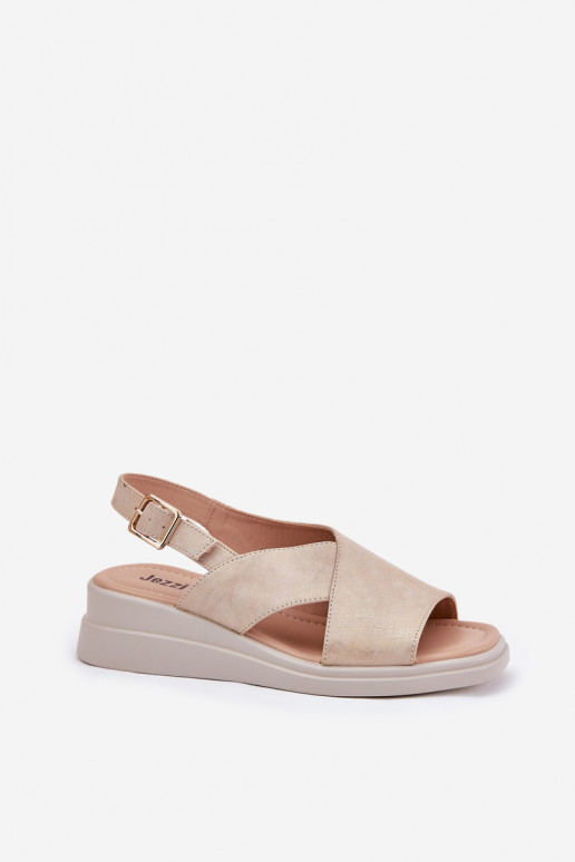 Ladies Wedge Sandals Made Of Eco Leather Golden Quilara Ladies Wedge Sandals Made Of Eco Leather Golden Quilara