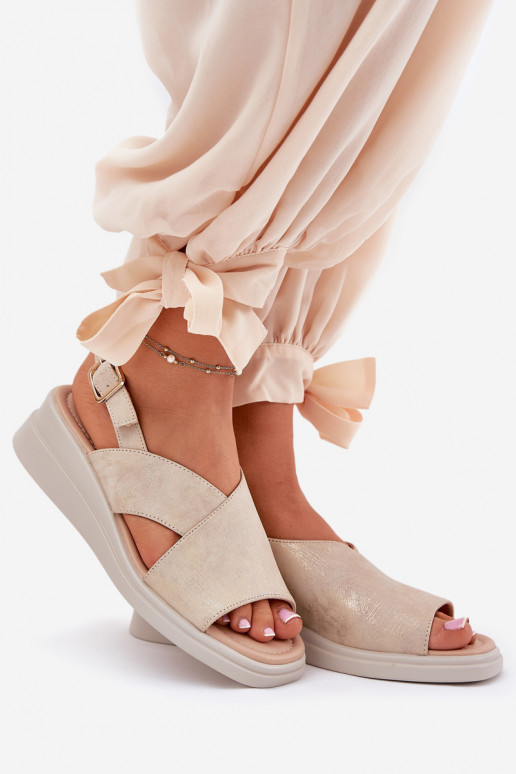 Ladies Wedge Sandals Made Of Eco Leather Golden Quilara Ladies Wedge Sandals Made Of Eco Leather Golden Quilara