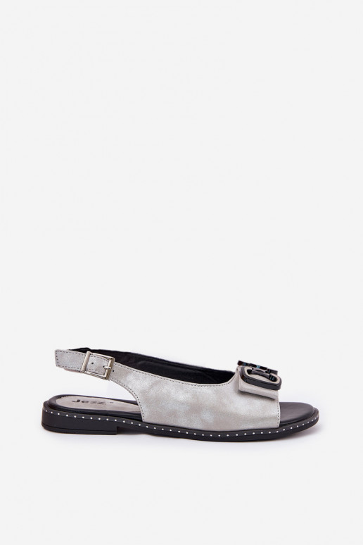 Flat Sandals With Decoration Eco Leather Silver Lilria Flat Sandals With Decoration Eco Leather Silver Lilria