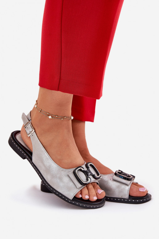 Flat Sandals With Decoration Eco Leather Silver Lilria Flat Sandals With Decoration Eco Leather Silver Lilria
