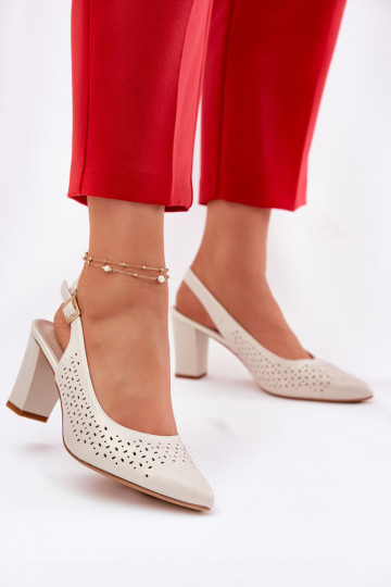 Perforated Sandals With Pointed Toes On A Heel Sergio Leone SK163 Pearl