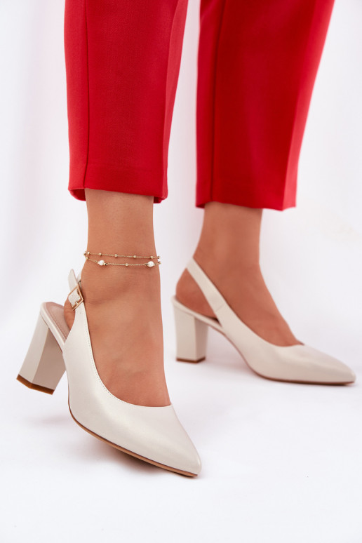 Comfortable Heels On A Block Heel Sergio Leone SK162 Pearly
