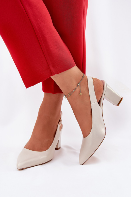 Comfortable Heels On A Block Heel Sergio Leone SK162 Pearly