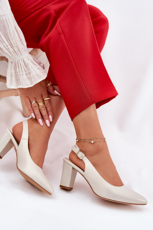 Comfortable Heels On A Block Heel Sergio Leone SK162 Pearly