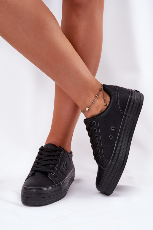 Eko Skórzane Trampki Damskie Na Platformie Big Star RR274299 Czarne