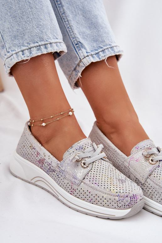 Zamszowe Półbuty Ze Skóry Naturalnej Na Platformie Artiker 56C2104 Szare