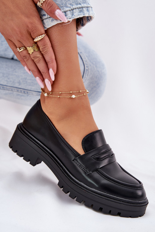 Classic Women's Moccasins Made Of Eco Leather Black Enticca