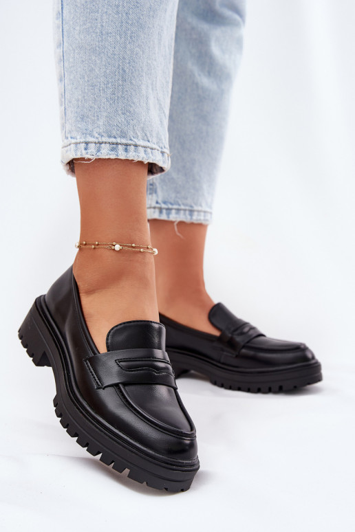 Classic Women's Moccasins Made Of Eco Leather Black Enticca
