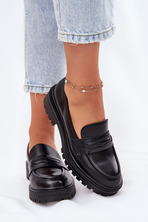 Classic Women's Moccasins Made Of Eco Leather Black Enticca