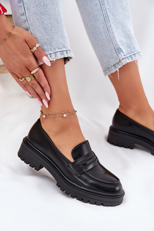 Classic Women's Moccasins Made Of Eco Leather Black Enticca