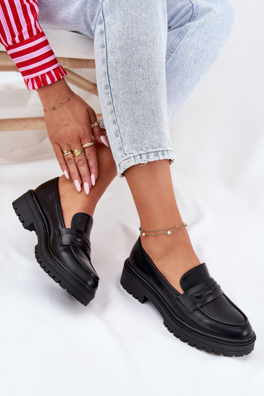 Classic Women's Moccasins Made Of Eco Leather Black Enticca