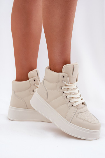 Wysokie Sneakersy Damskie Na Platformie Beżowe Tillive