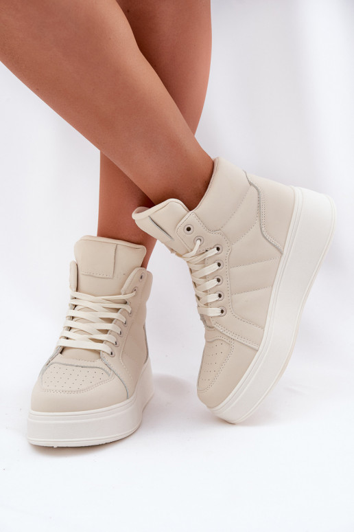 High Women's Sneakers On Platform Beige Tillive High Women's Sneakers On Platform Beige Tillive
