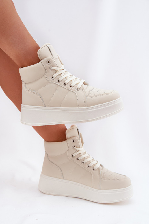 High Women's Sneakers On Platform Beige Tillive High Women's Sneakers On Platform Beige Tillive