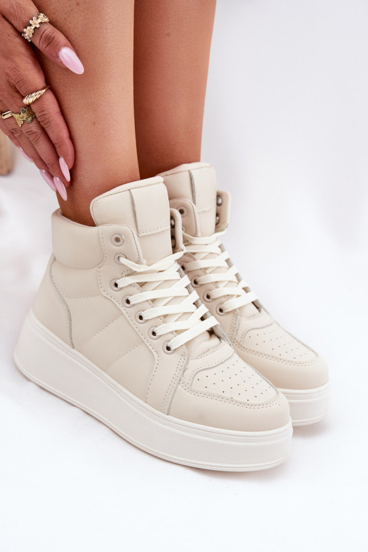 High Women's Sneakers On Platform Beige Tillive High Women's Sneakers On Platform Beige Tillive