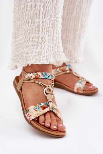 Women's Flat Sandals With Woven Strap And Decoration Artiker 56C1316 Gold
