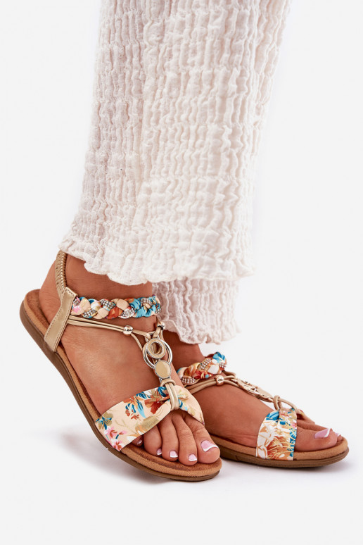 Women's Flat Sandals With Woven Strap And Decoration Artiker 56C1316 Gold Women's Flat Sandals With Woven Strap And Decoration Artiker 56C1316 Gold
