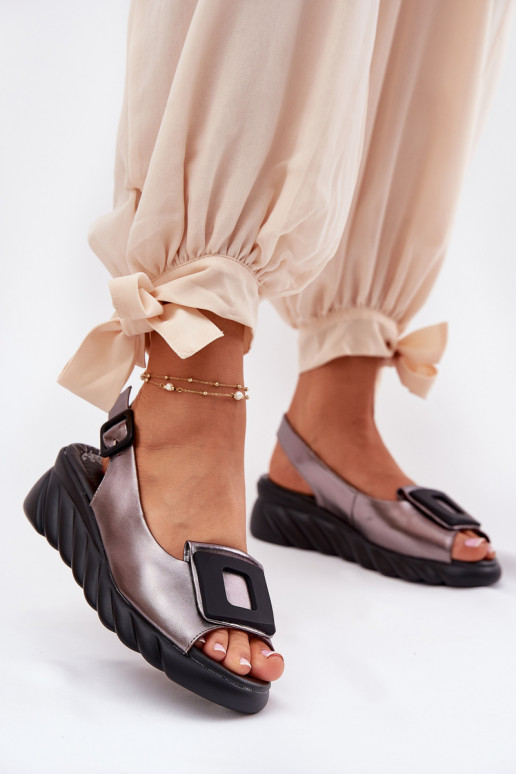 Ladies leather wedge sandals with decoration Artiker 56C2158 graphite Ladies leather wedge sandals with decoration Artiker 56C2158 graphite