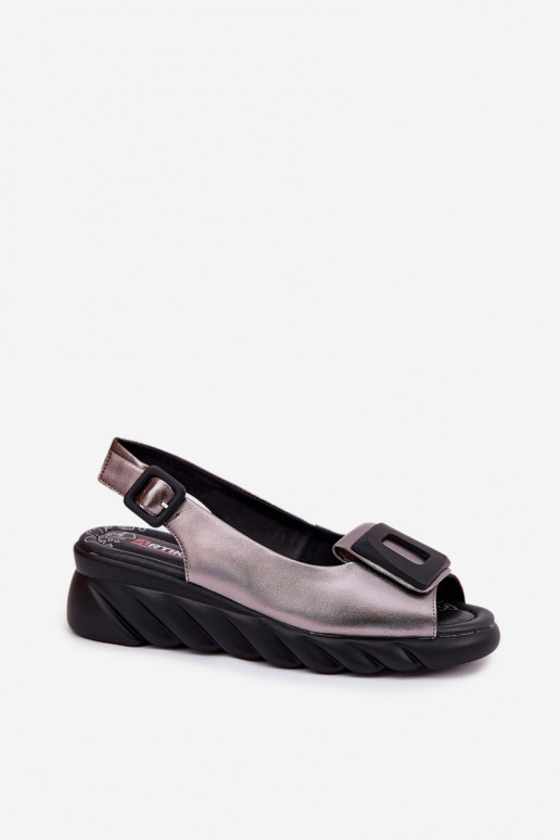 Ladies leather wedge sandals with decoration Artiker 56C2158 graphite Ladies leather wedge sandals with decoration Artiker 56C2158 graphite