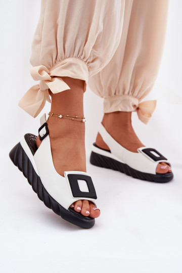 Leather Women's Wedge Sandals with Decoration Artiker 56C2157 White 2