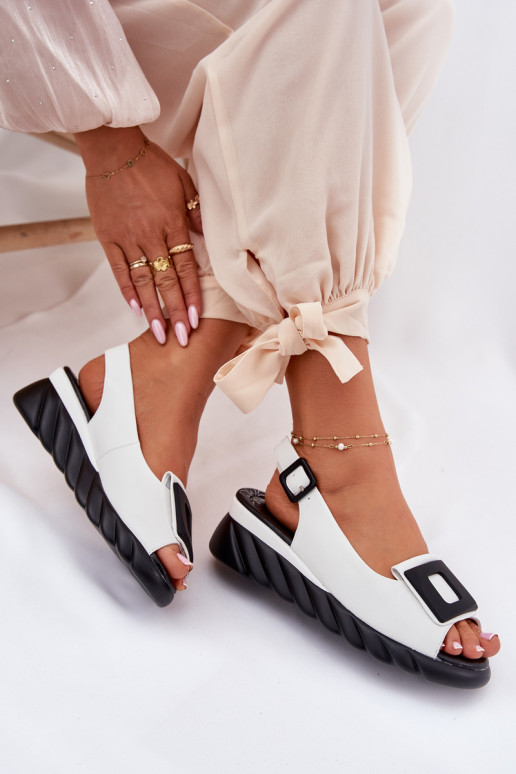 Leather Women's Wedge Sandals with Decoration Artiker 56C2157 White