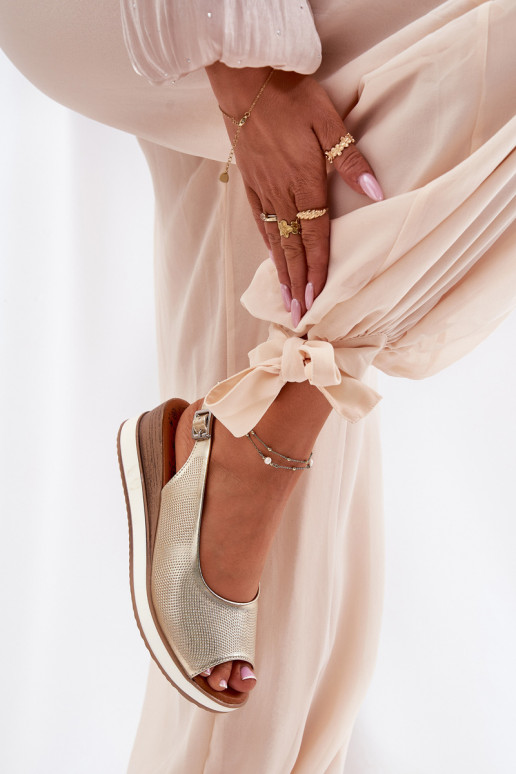 Skórzane Sandały Na Koturnie Artiker 56C2312 Złote