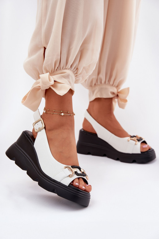 Ladies Leather Wedge And Platform Sandals With Decoration Artiker 56C1588 White Ladies Leather Wedge And Platform Sandals With Decoration Artiker 56C1588 White