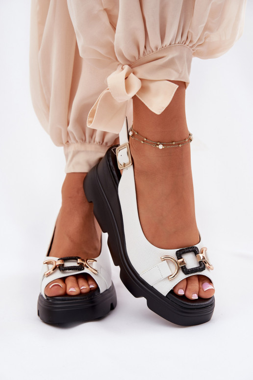 Ladies Leather Wedge And Platform Sandals With Decoration Artiker 56C1588 White Ladies Leather Wedge And Platform Sandals With Decoration Artiker 56C1588 White