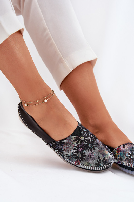 Skórzane Baleriny Ze Wzorem Maciejka T1930-39 Czarne