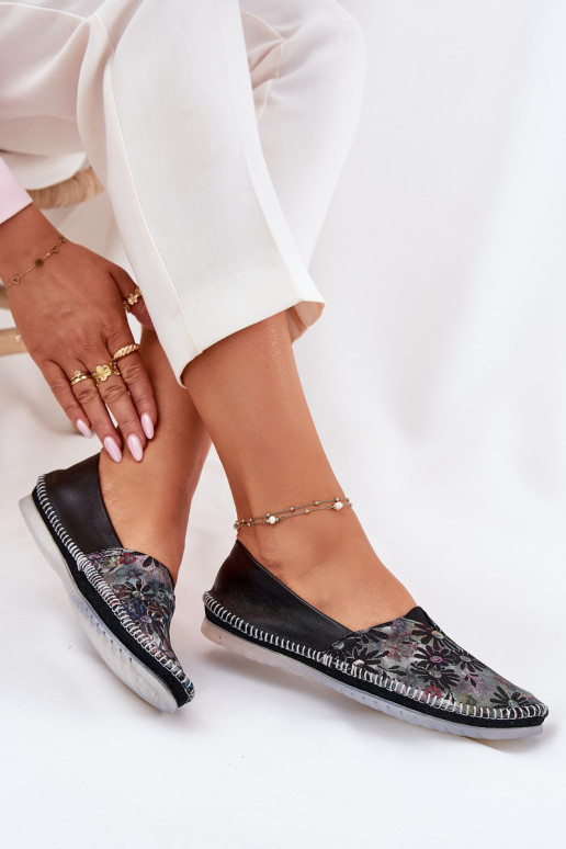 Skórzane Baleriny Ze Wzorem Maciejka T1930-39 Czarne