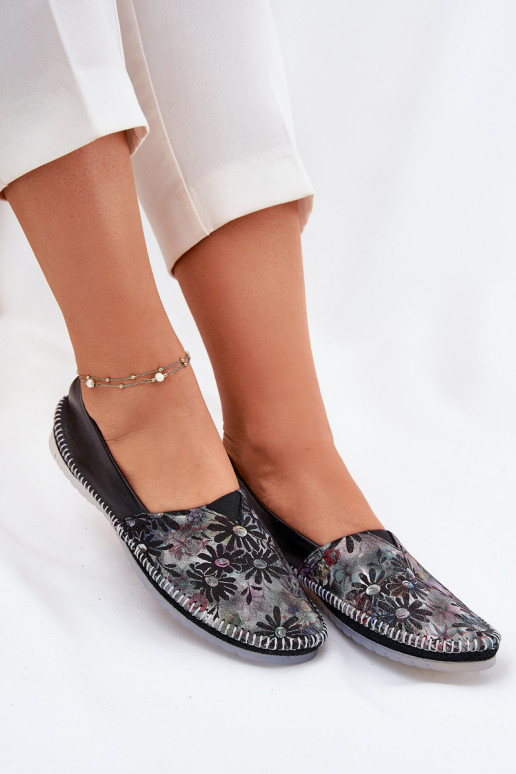 Skórzane Baleriny Ze Wzorem Maciejka T1930-39 Czarne