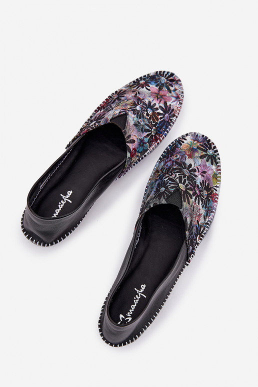 Leather Ballet Flats With Pattern Maciejka T1930-39 Black Leather Ballet Flats With Pattern Maciejka T1930-39 Black