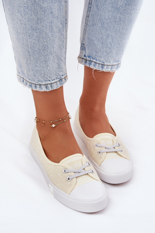 Tenisówki Trampki Damskie Z Haftem Lee Cooper LCW-25-31-3445L Beżowe